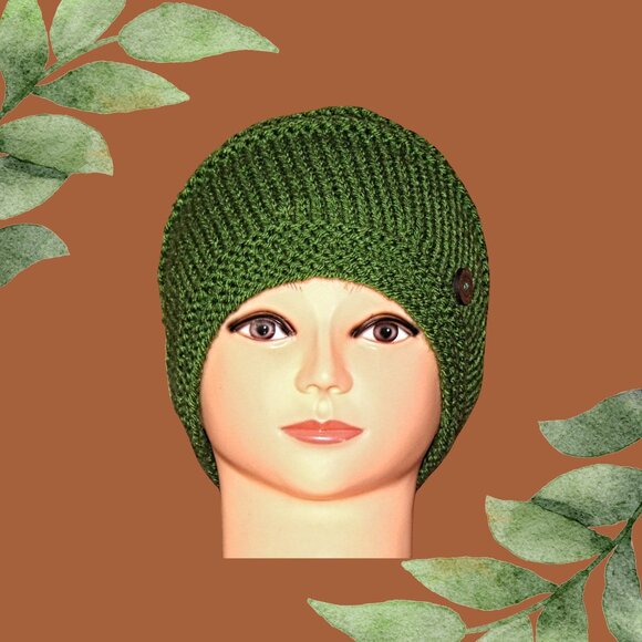 Green Slouchy Beanie for Adults & Teens Cozy Knit Winter Hat Fashion Accessory - Picture 2 of 4
